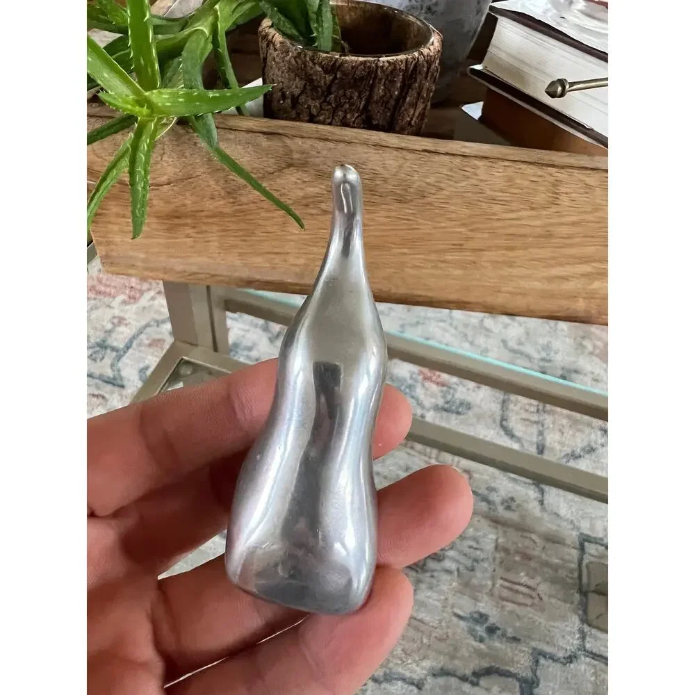 Modernist Silver-Tone Elephant Ring Holder Cast Metal Artist Signed 2.5in